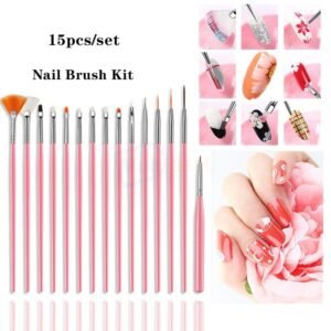 15 Pcs Nail Art Brushes Set,Fine Nail Art Brush Nail Painting Brushes Pen Kit Gel Nails Point Drill Drawing Painting Tools for DIY Nail Art Designs,Professional Nail Art Brush for Home Salon Use