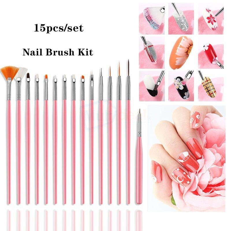 15 Pcs Nail Art Brushes Set,Fine Nail Art Brush Nail Painting Brushes Pen Kit Gel Nails Point Drill Drawing Painting Tools for DIY Nail Art Designs,Professional Nail Art Brush for Home Salon Use