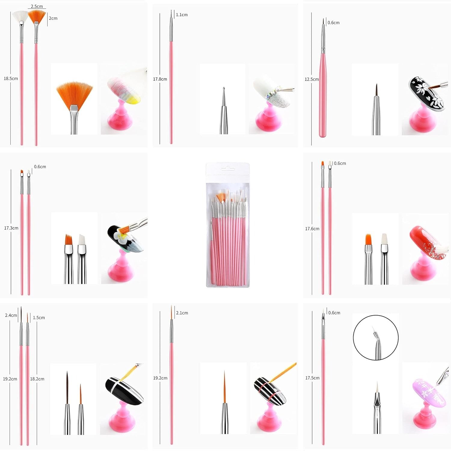 15 Pcs Nail Art Brushes Set,Fine Nail Art Brush Nail Painting Brushes Pen Kit Gel Nails Point Drill Drawing Painting Tools for DIY Nail Art Designs,Professional Nail Art Brush for Home Salon Use - Image 4